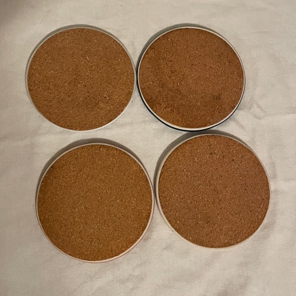 Set of 4 Gold Paint Splattered Coasters with Cork Bottom -White, Navy, Pink, Red - Picture 2 of 2